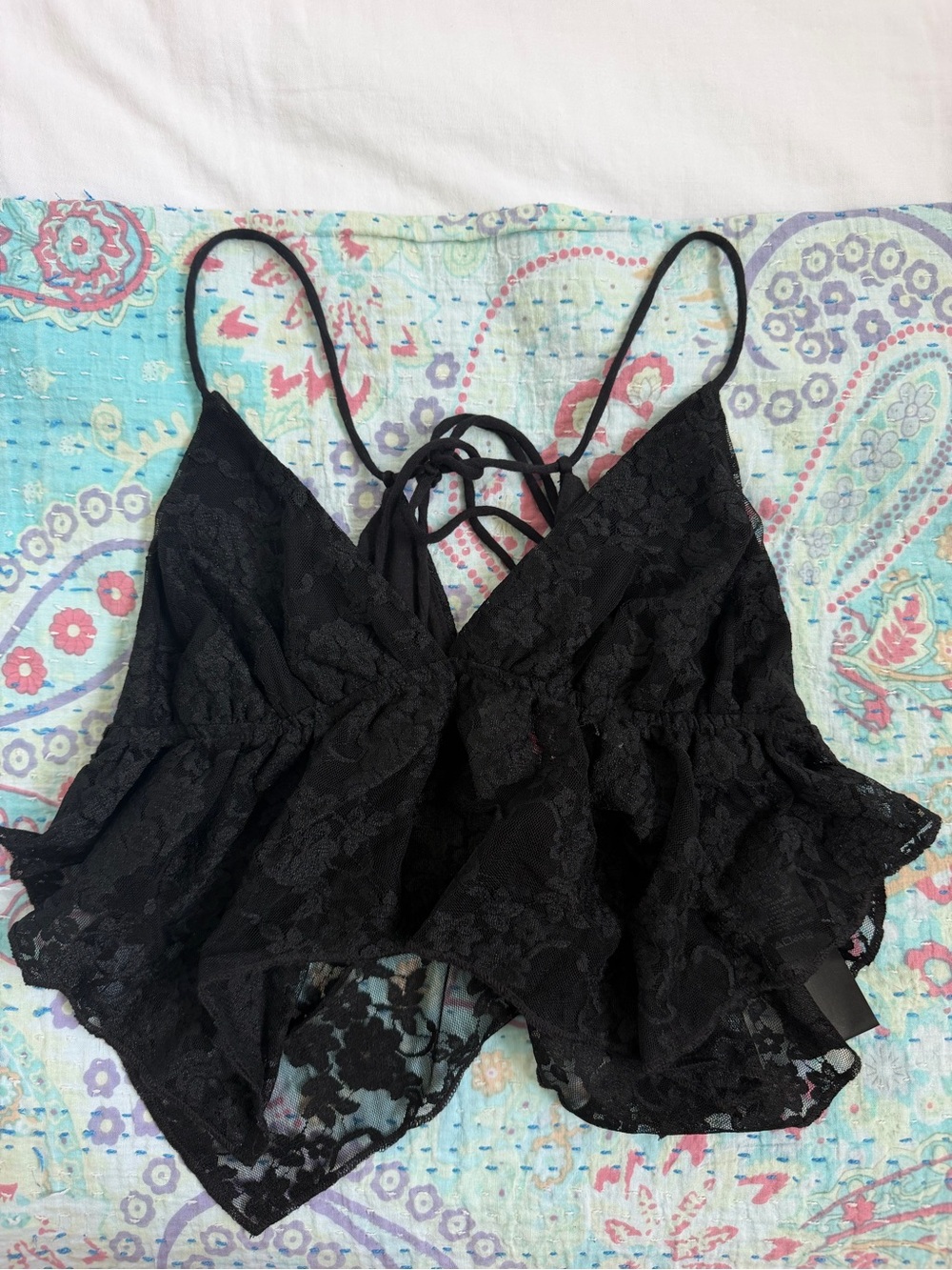 Urban Outfitters Black Lace Peplum Strappy Tank